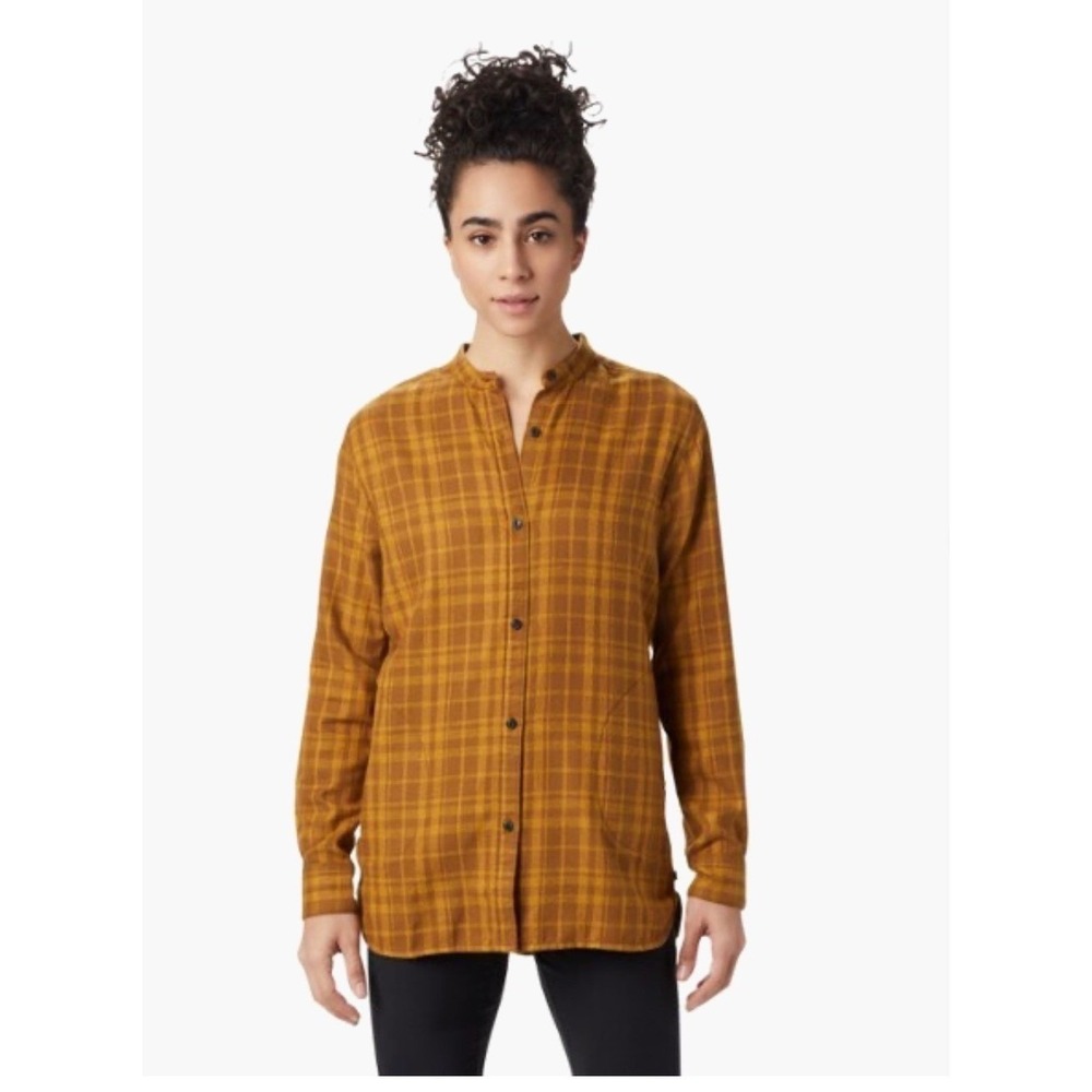 Mountain Hardwear Womens Mustard Yellow Plaid Flannel Mandarin Collar Shirt M